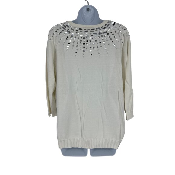 Quacker Factory Faux Twin Set Button-Up Cardigan With Rhinestones Size XL - Picture 5 of 9